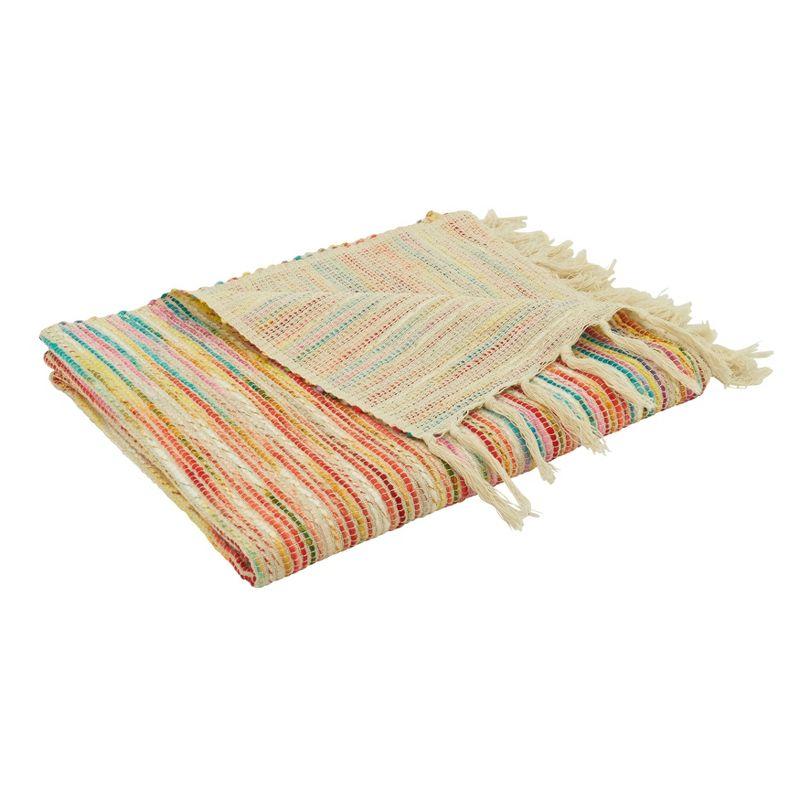 Multicolor Rainbow Stripe Cotton Acrylic Throw Blanket with Fringe