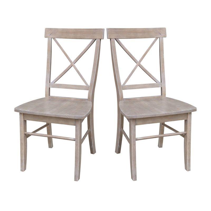 Set of 2 X Back Chairs with Solid Wood Seat Washed Gray/Taupe - International Concepts