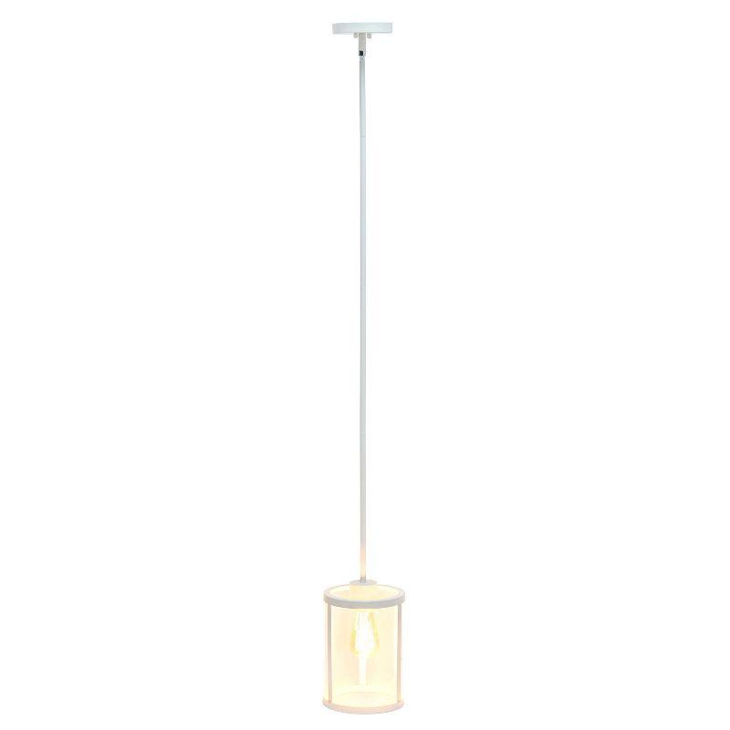 1-Light 9.25" Modern Farmhouse Adjustable Hanging Cylindrical Clear Glass Pendant Fixture with Metal Accent White - Lalia Home: UL Listed