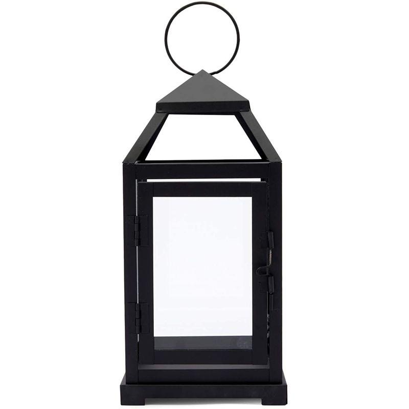 Juvale Black Decorative Candle Lantern, Decorative Metal Candle Holder with Tempered Glass, 5.3 x 11 in