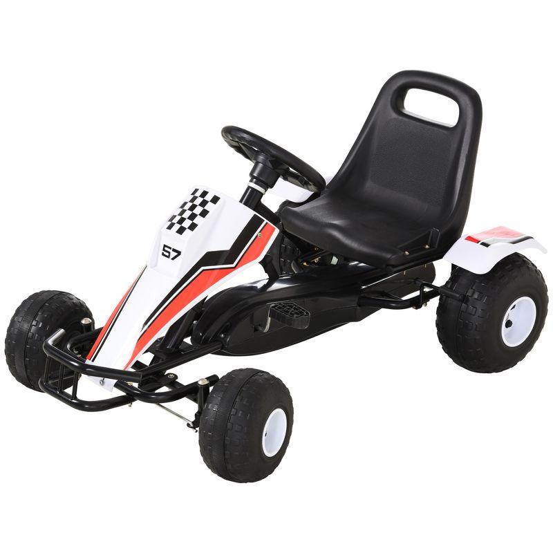 Aosom Pedal Go Kart Children Ride on Car Racing Style with Adjustable Seat, Plastic Wheels, Handbrake and Shift Lever, White