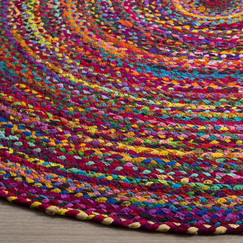 Braided BRD210 Hand Woven Area Rug - Red/Multi - 4' Round - Safavieh.