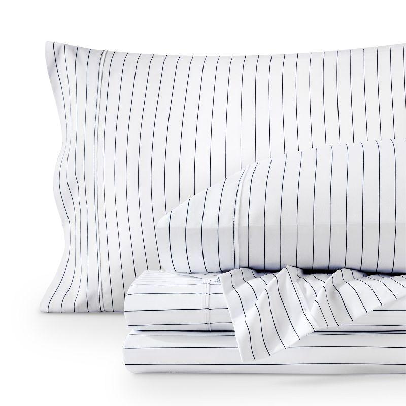 King Pinstripe - White/Midnight 4 Piece Printed Pattern Microfiber Sheet Set by Bare Home