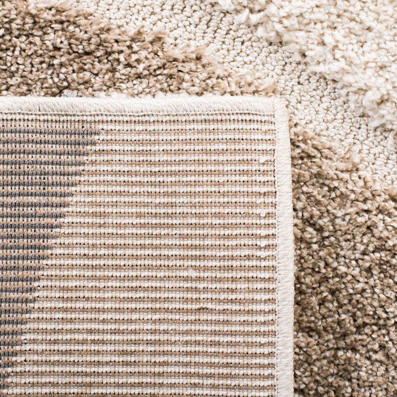 Ivory and Grey Shag Runner Rug with Wave Pattern