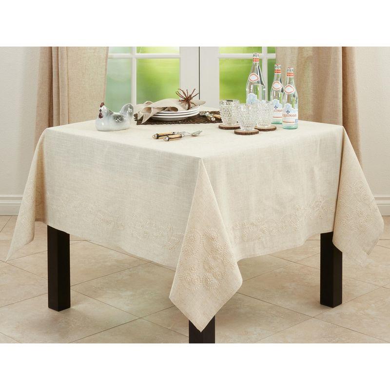 Saro Lifestyle Embroidered Swirl Natural Linen Blend Tablecloth, Natural, 67"x67",