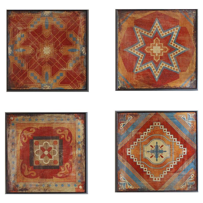 Moroccan Tile Red and Blue 4-Piece Abstract Canvas Set