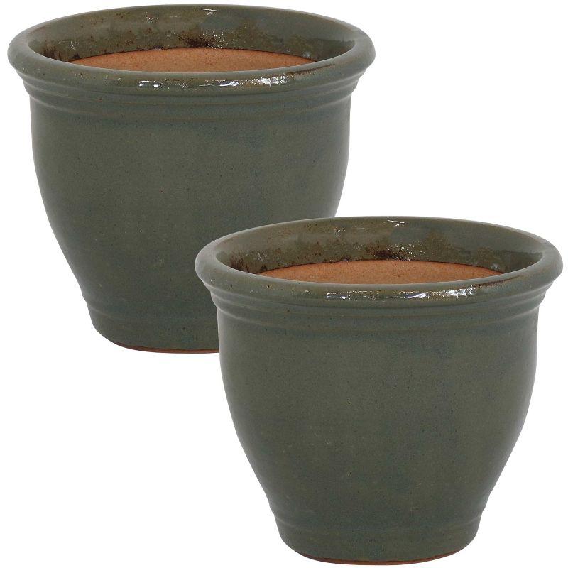 Gray 9" Glazed Ceramic Indoor/Outdoor Planters with Drainage Holes