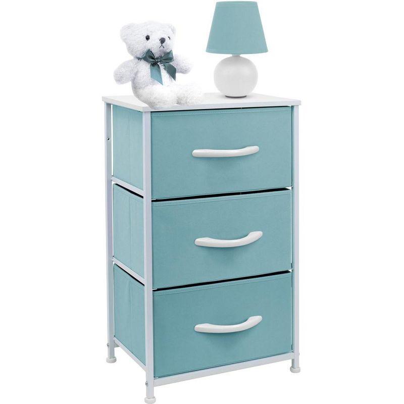 Sorbus Aqua Blue 3-Drawer Steel Frame Nightstand with White Wood Top