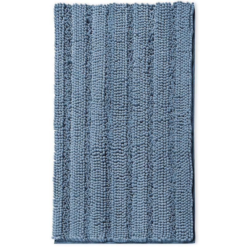 Hearth & Harbor Striped Bathroom Rug, Ultra Soft Large Chenille Bath Mat - Blue Heaven