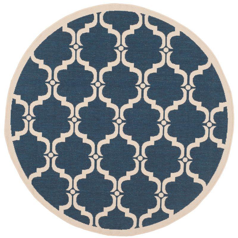 Courtyard CY6009 Power Loomed Indoor and Outdoor Area Rug - Navy/Beige - 5'3" Round - Safavieh