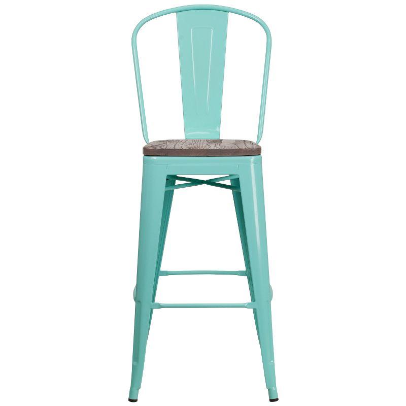 Flash Furniture 30" High Mint Green Metal Barstool with Back and Wood Seat