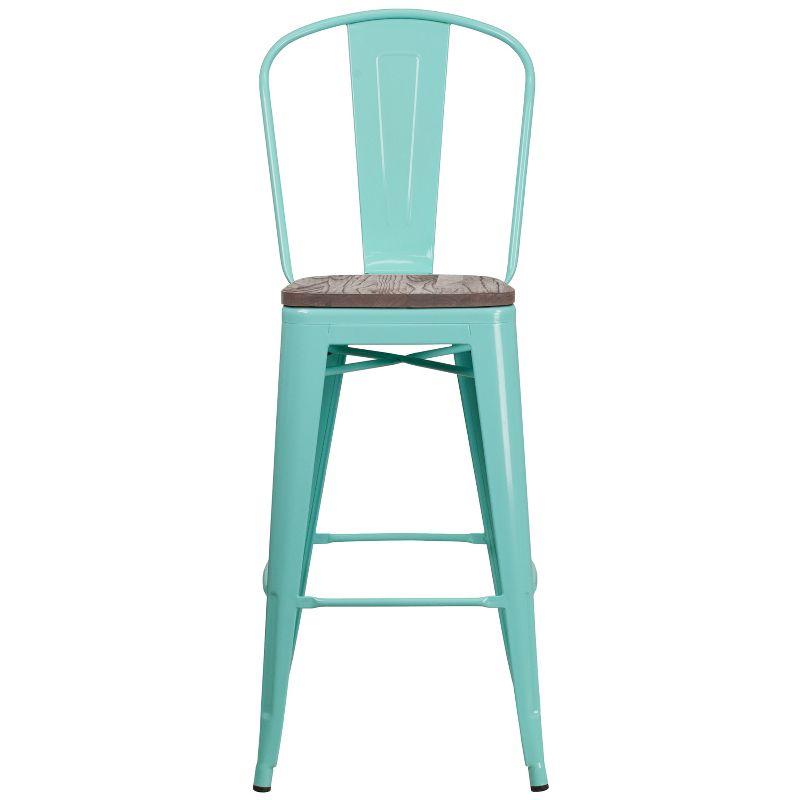 Mint Green 30" Metal & Wood Slat-Back Counter Stool