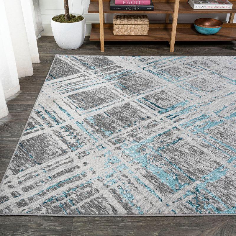 8'x10' Slant Modern Abstract Area Rug, Gray/Turquoise - JONATHAN Y