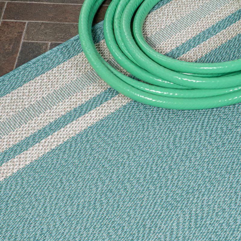5' x 8' James Modern Border Stripe Indoor/Outdoor Area Rug, Aqua/Beige - JONATHAN Y