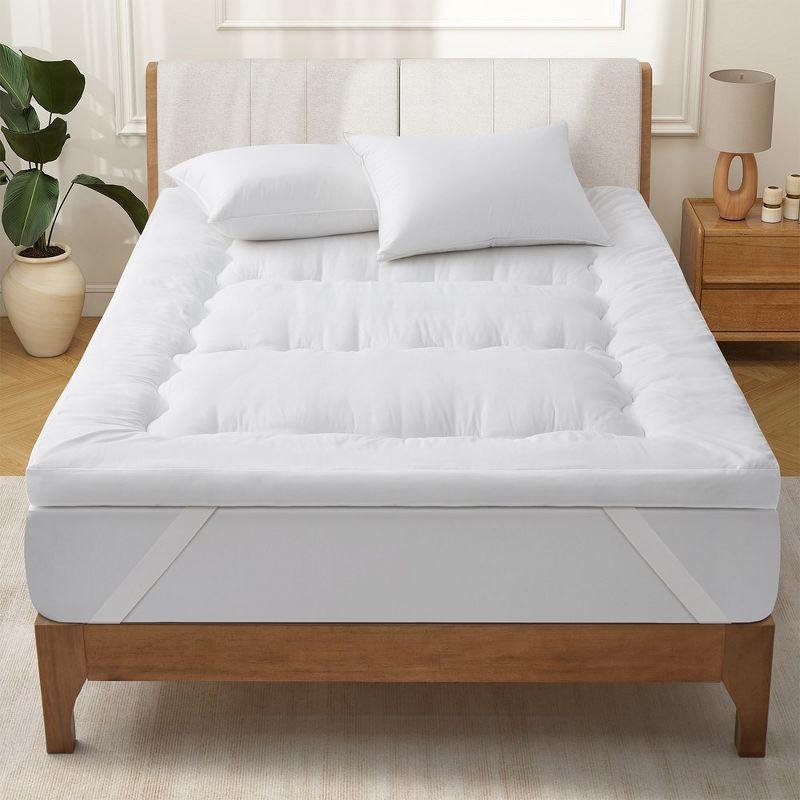 Peace Nest Ultra Loft 4" Mattress Topper, Plush Down Alternative Filling for Ultimate Comfort, White Wavy, Twin