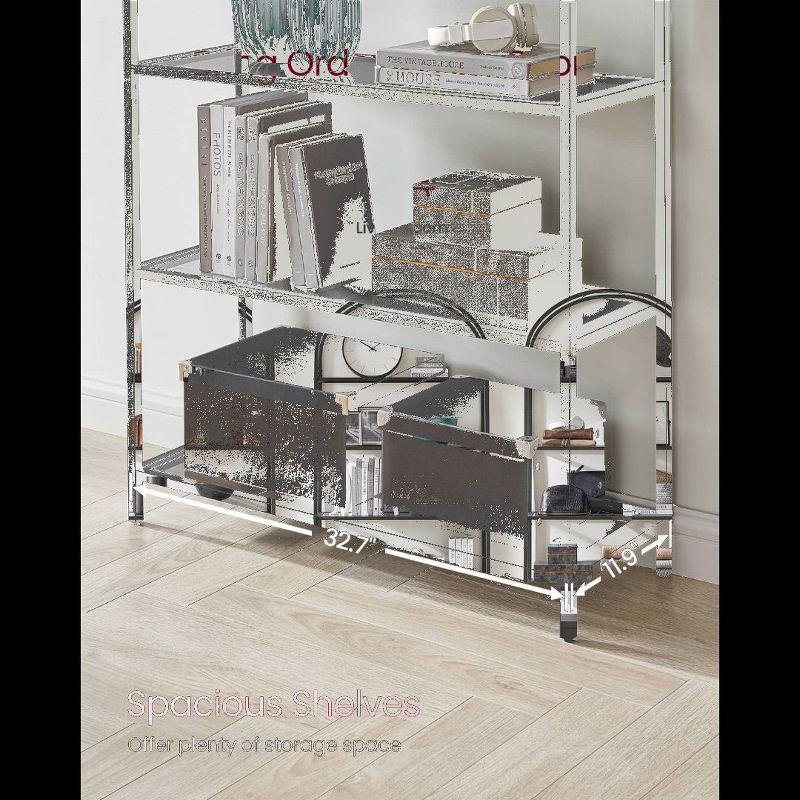 VASAGLE 5-Tier Bookshelf, 32.7 x 72.2inch, Display Storage Shelf, Tempered Glass Shelving Unit with Metal Frame, for Bedroom, Living Room, Gold