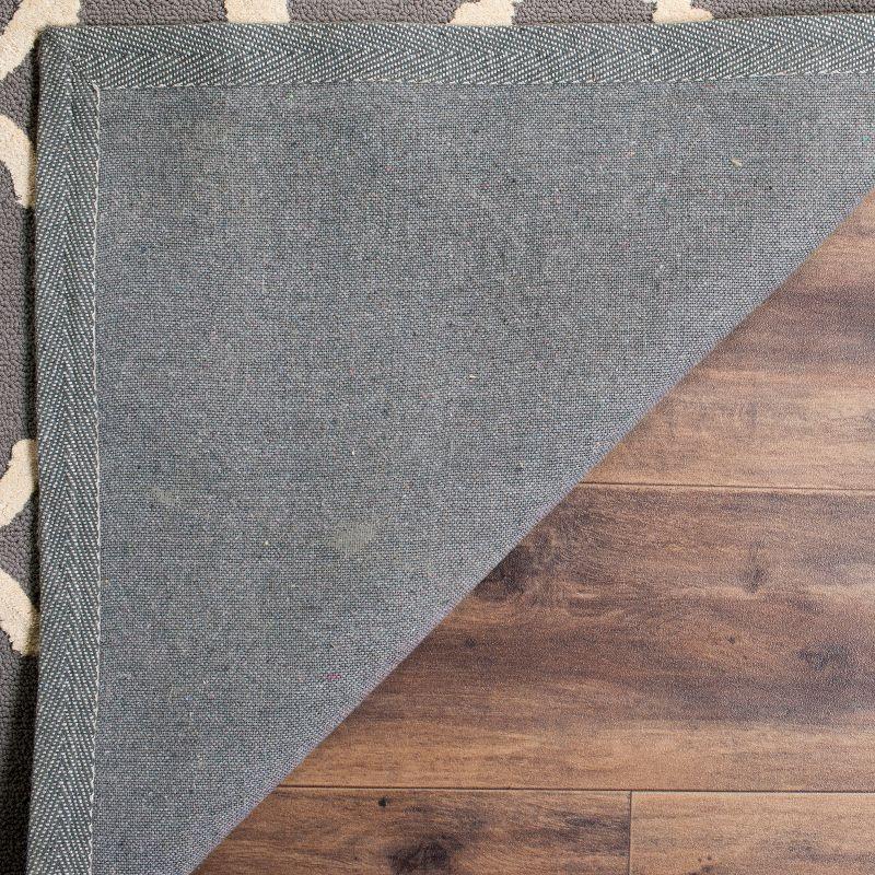 Grey and Ivory Hand-Hooked Wool Geometric Square Rug