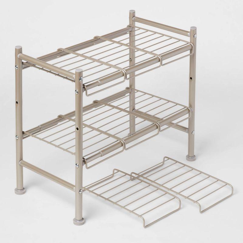 Under the Sink Expandable Brushed Nickel - Brightroom™: 2-Tier, Powder-Coated Steel, Open Wire Shelf Organizer