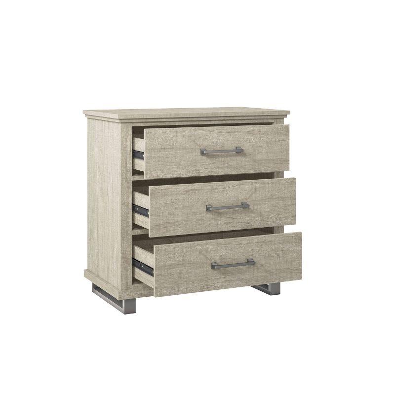 Beige 32'' Modern Nightstand with 3 Drawers and Metal Legs