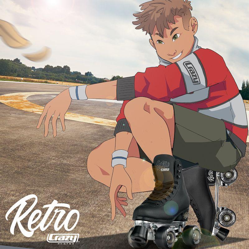 Crazy Skates Black Retro Roller Skates - Classic Style Quad Skates For Women And Girls - 6