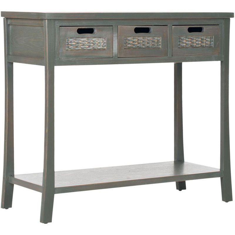 Transitional Ash Grey Rectangular Console Table with Wicker Drawers