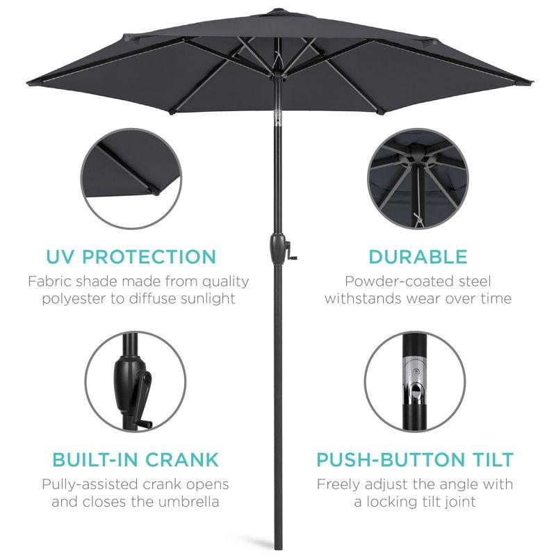 Best Choice Products 7.5ft Heavy-Duty Outdoor Market Patio Umbrella w/ Push Button Tilt, Easy Crank, Gray