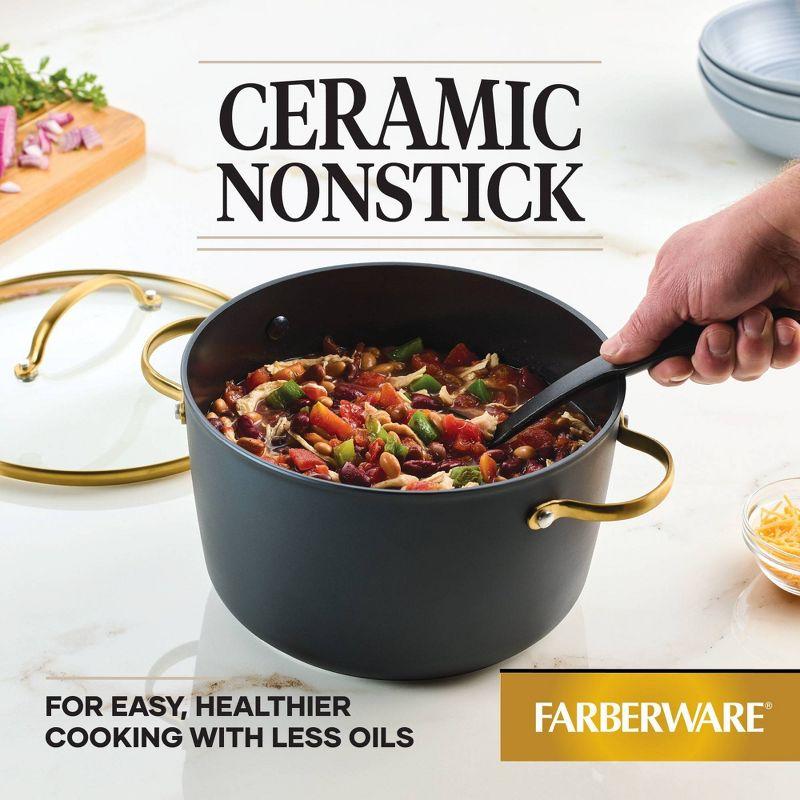 Farberware Forged Induction 6qt Ceramic Nonstick Covered Stock pot: Dishwasher-Safe, Tempered Glass Lid, Stainless Steel Handle