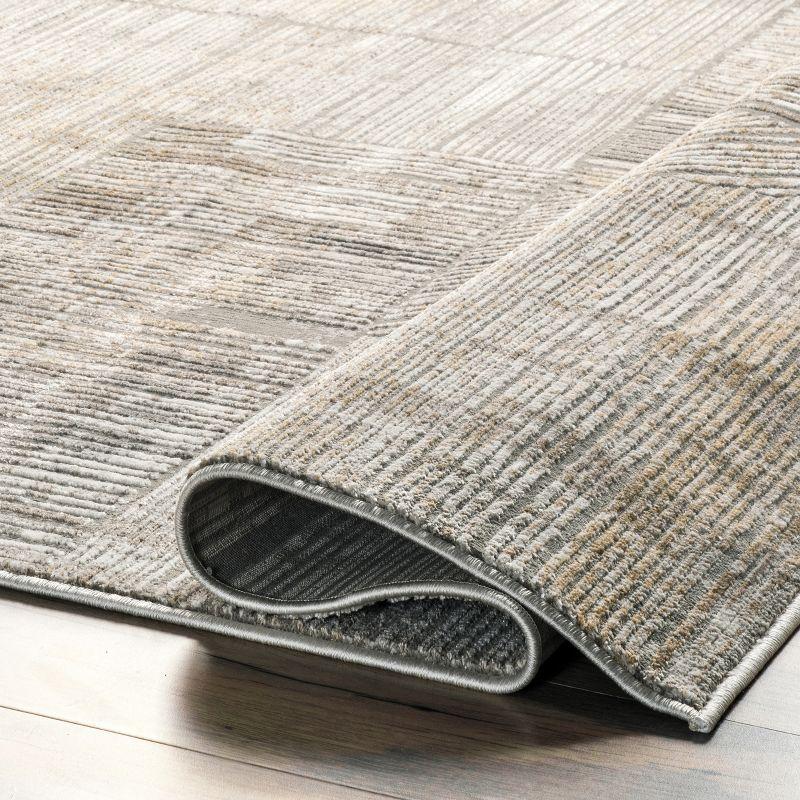 Elegant Beige Geometric 5' x 8' Synthetic Area Rug