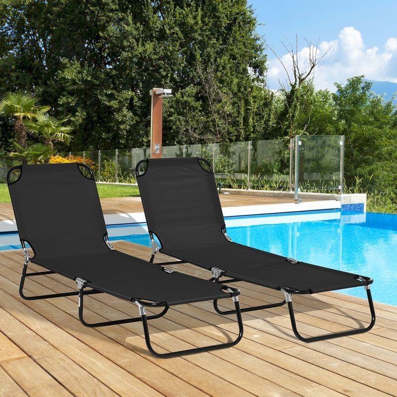 Outsunny Black Steel Frame Folding Chaise Lounge Set of 2