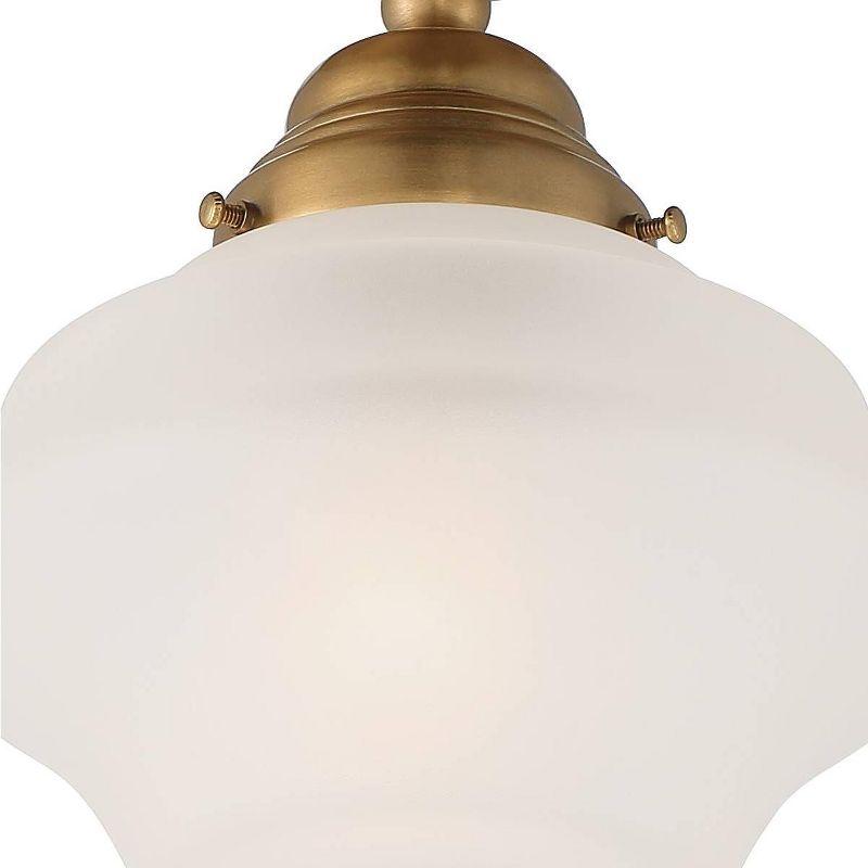 Regency Hill Schoolhouse Floating Modern Farmhouse Ceiling Light Semi Flush Mount Fixture 7" Wide Brass White Glass Shade for Bedroom Living Room Home