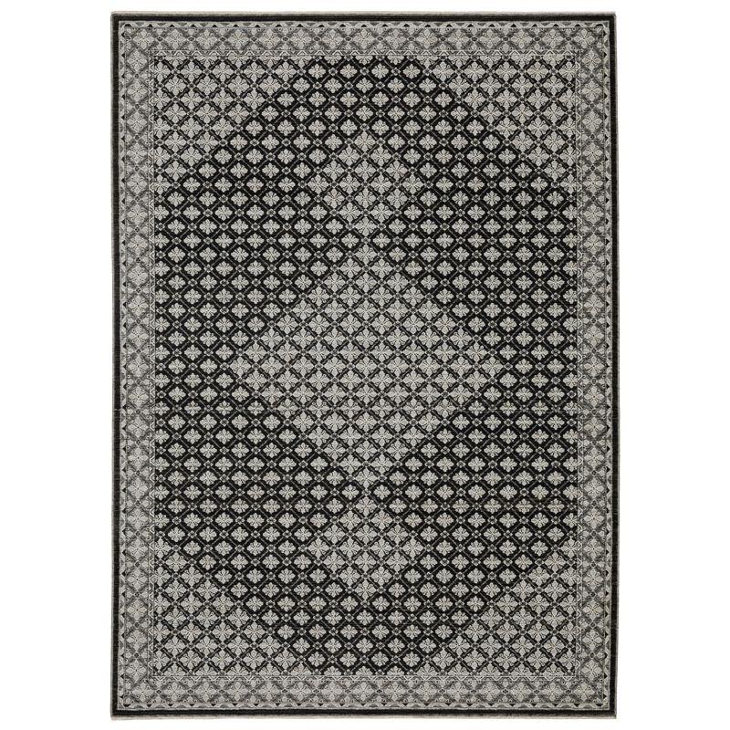 Black and Grey Synthetic Washable Non-slip 5' x 7' Area Rug