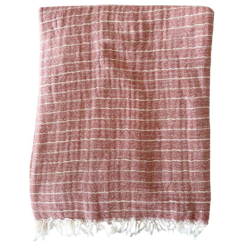 Desert Red Striped Turkish Cotton Crinkled Throw Red