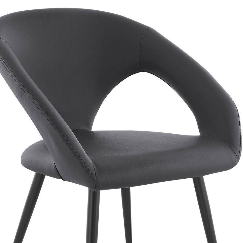 Armen Living Set of 2 Elin Faux Leather and Black Metal Dining Chairs Gray: Curved Back, Foam-Filled, Armless Design