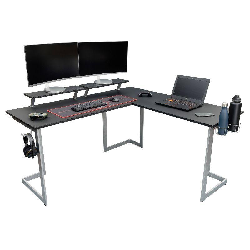 Techni Sport Warrior L-Shaped Gaming Desk with Cup Holders and Headphone Hook