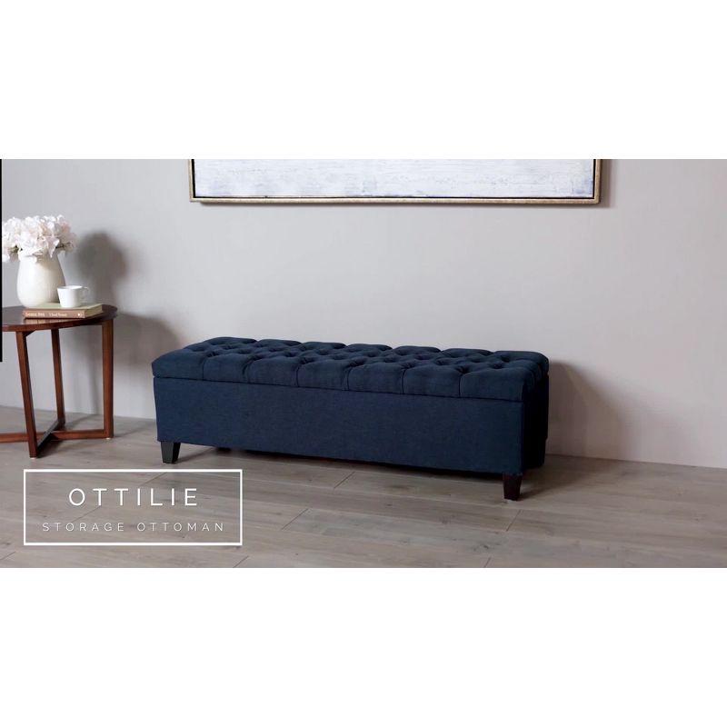 Ottilie Storage Ottoman Dark Blue - Christopher Knight Home: Upholstered Bedroom Seating with Tufted Lid