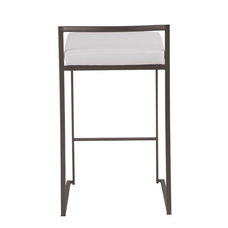 Set of 26" Fuji Contemporary Stackable Counter Height Barstool Antique Coin with White Faux Leather Cushion - Lumisource: Metal Frame