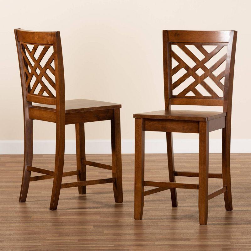 Walnut Brown Adjustable Wood Counter Stool Set, 2-Piece