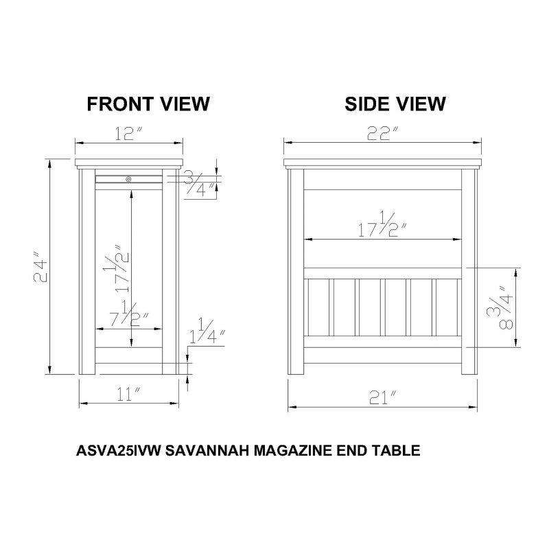 Savannah Chairside Magazine End Table with Pull Out Shelf Ivory with Natural Wood Top - Bolton Furniture