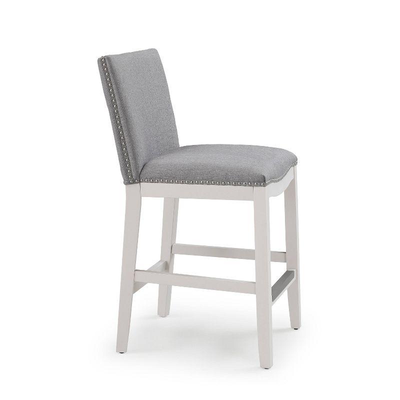 Comfort Pointe Arissa Counter Height Barstool Gray: Upholstered, Nailhead Trim, Wood Legs, Foam Fill