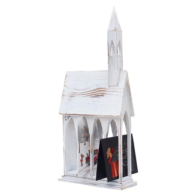 Gallerie II 24" Rustic White Church Chapel w/ White Roof Easter & Christmas Card Mail Holder