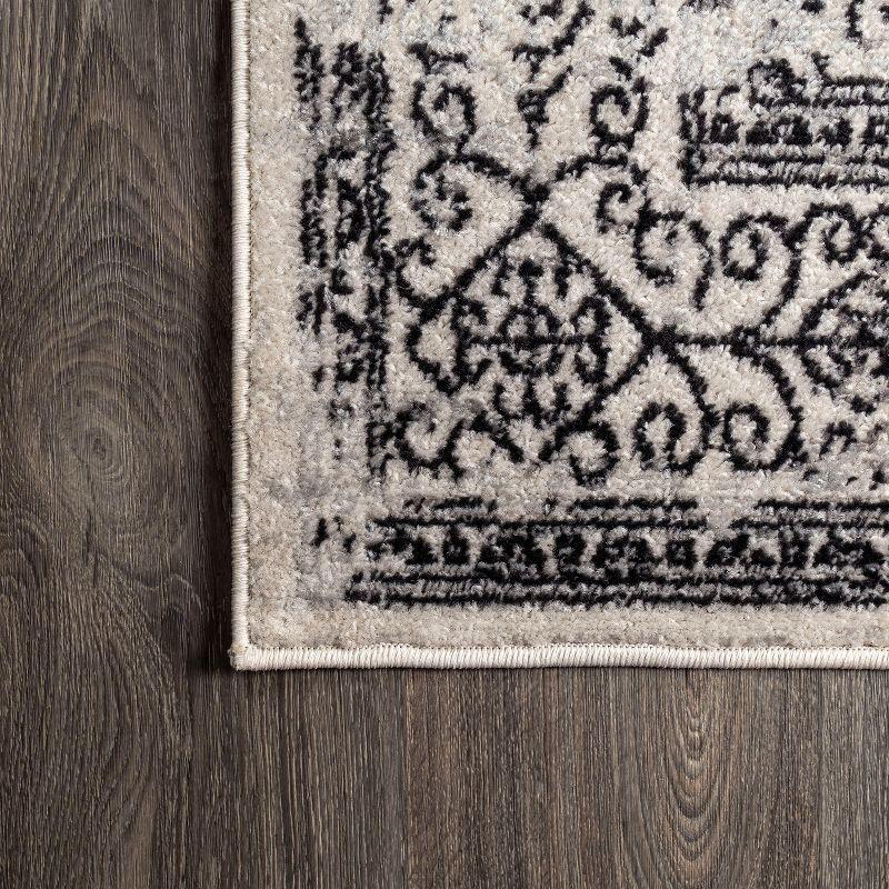 Inigo Black and White Cottage Medallion Area Rug - JONATHAN Y