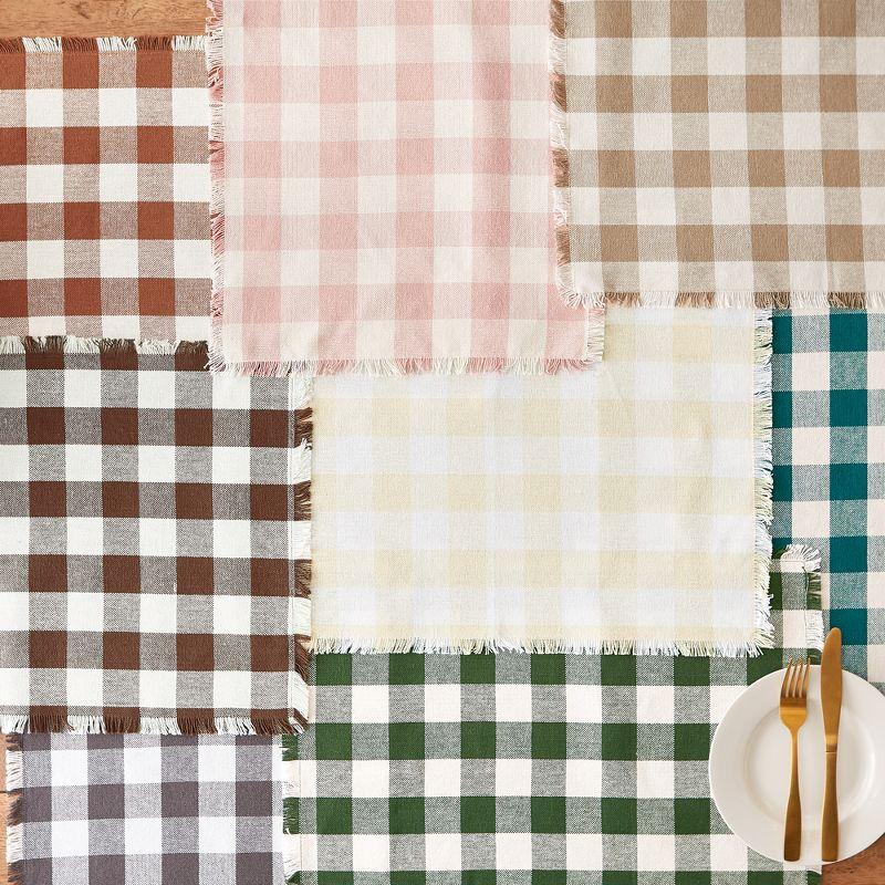 Design Imports Hunter Green  Heavyweight Check Fringed Placemat Set/6