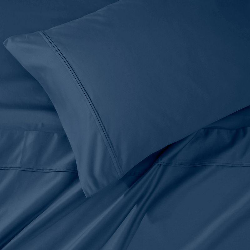 Luxury Sustainable Cotton 1200 Thread Count Solid Sheet Set, King, Navy Blue - Blue Nile Mills