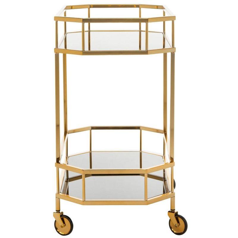 Luxurious Brass Finish and Tinted Glass 2-Tier Bar Cart with Storage