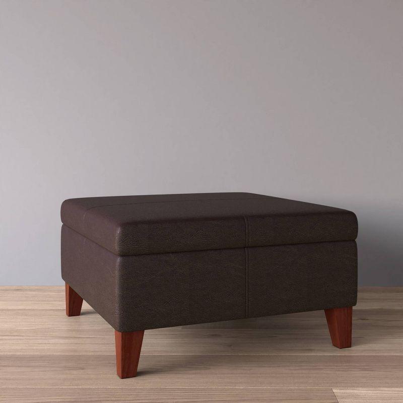 Luxury Large Square Storage Ottoman with Lid - HomePop: Faux Leather, Wood Legs