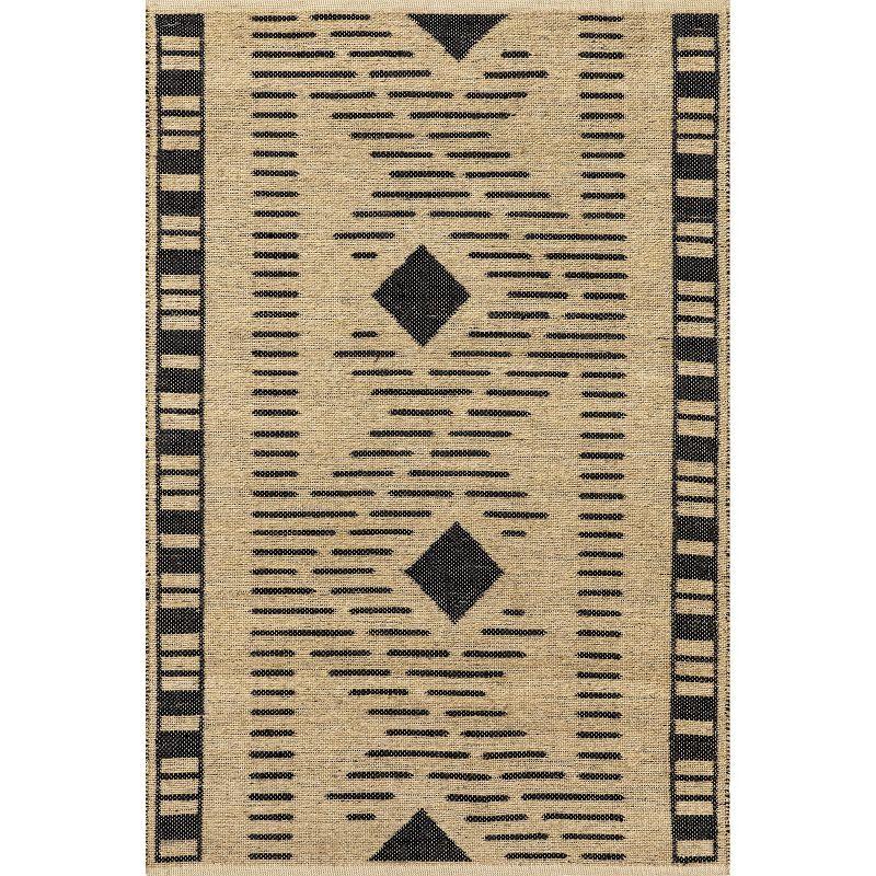 Ivory Tribal Zigzag Bordered Jute 8' x 10' Area Rug