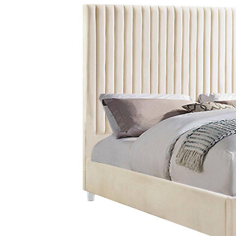 Acme Furniture 86" Queen Bed Edzia Bed Beige Velvet: Luxurious Upholstered Panel, Wood Frame, Acrylic Textile