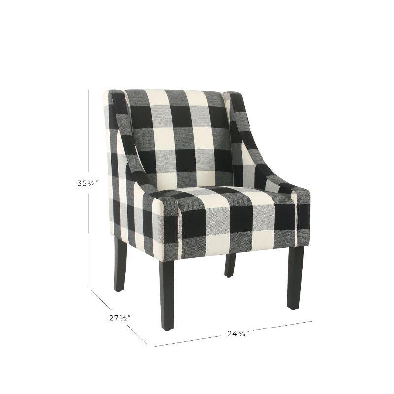 Elegant Black Plaid Wood-Legged Accent Chair