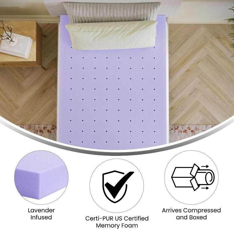 Emma and Oliver 3" Memory Foam Twin Size Mattress Topper with Lavender Infused, CertiPUR-US Certified Foam and Ventilated Construction