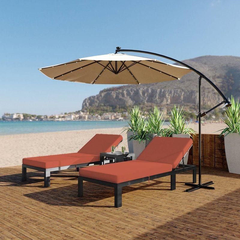 LeisureMod Marlin Patio Sling Chaise Lounge Chair With Arms in Black Aluminum